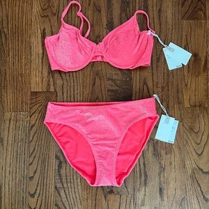 Good American Sparkle Bikini Set in Fiery Coral